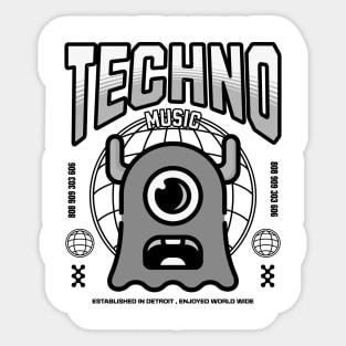 TECHNO  - One Eyed Alien (Black) Sticker